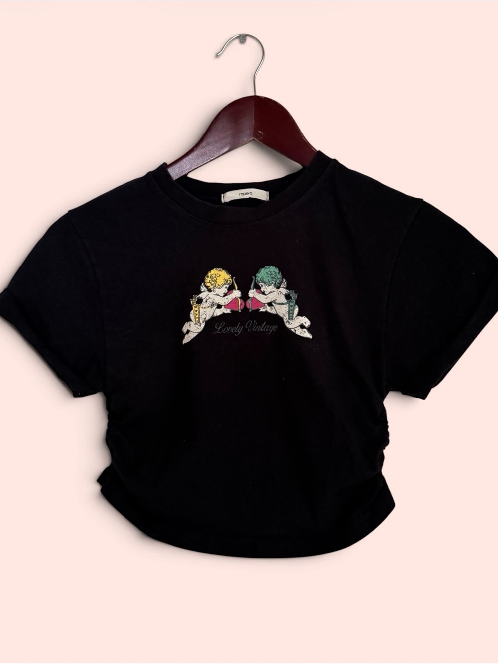 Ropera Black Tee with Cherub Graphic Size S